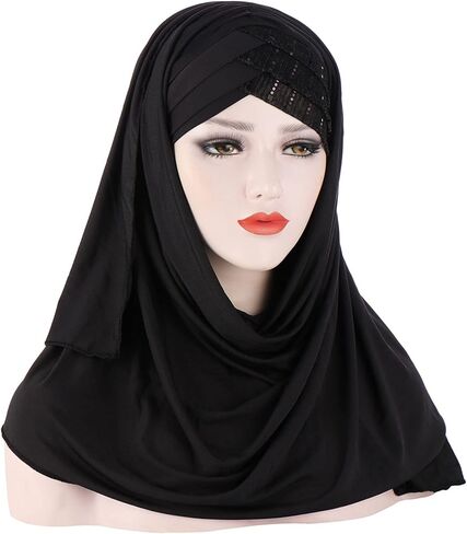 غطاء عمامة إسلامية لامعة للحجاب طويل حجاب قطعة واحدة من وشاح الرأس الإسلامي شال لف للنساء والفتيات in Saudi Arabia