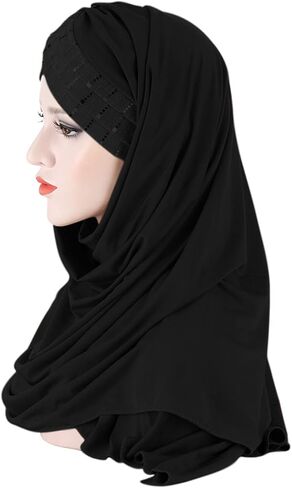 غطاء عمامة إسلامية لامعة للحجاب طويل حجاب قطعة واحدة من وشاح الرأس الإسلامي شال لف للنساء والفتيات in Saudi Arabia