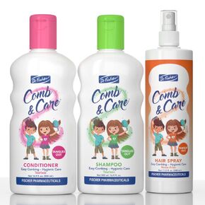 Dr. Fischer Comb & Care Kids Shampoo, Conditioner, Hair Spray Set - Tearless, Tangle-Free Kids Shampoo and Conditioner - Toddler Shampoo and Conditioner, Kids Hair Detangler Spray - Hair Care for Kids in Saudi Arabia