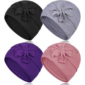 DACKRITO 4 Pieces Cotton Chemo Turbans Headwear Beanie for Women, Chemo Caps with Floral for Cancer Patient Hair Loss in Saudi Arabia