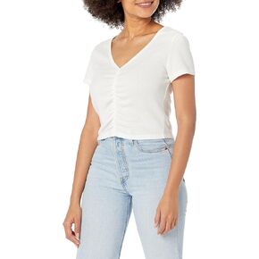قميص Volcom النسائي Lived in Lounge Rib بأكمام قصيرة ورقبة على شكل حرف V