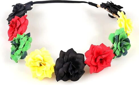 KIWI DAISY Black Red Green Yellow Rasta Floral Flower Crown Stretch Headband, Black, Red, Green, Yellow, One Size in Saudi Arabia