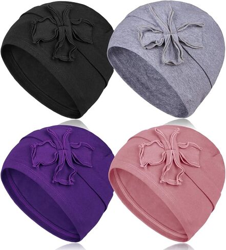 DACKRITO 4 Pieces Cotton Chemo Turbans Headwear Beanie for Women, Chemo Caps with Floral for Cancer Patient Hair Loss in Kuwait