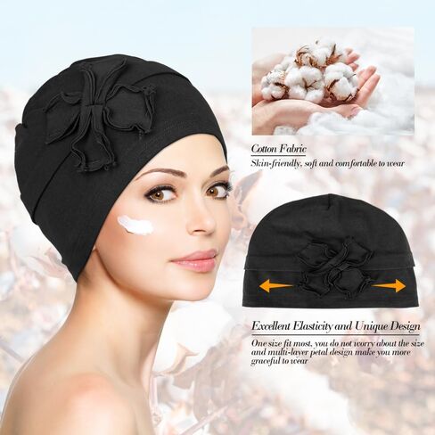 DACKRITO 4 Pieces Cotton Chemo Turbans Headwear Beanie for Women, Chemo Caps with Floral for Cancer Patient Hair Loss in Kuwait