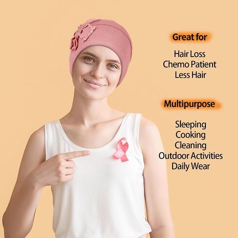 DACKRITO 4 Pieces Cotton Chemo Turbans Headwear Beanie for Women, Chemo Caps with Floral for Cancer Patient Hair Loss in Kuwait