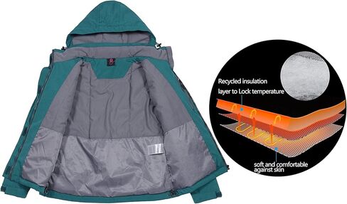 سترة Little Donkey Andy النسائية المقاومة للماء للتزلج على الجليد، معطف دافئ مقاوم للرياح مع غطاء رأس قابل للفصل in Kuwait