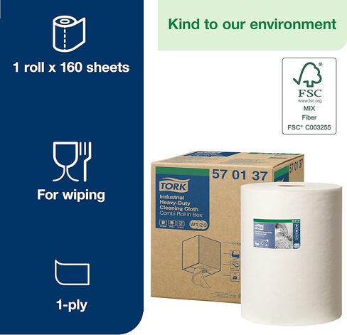 قطعة قماش للتنظيف شديدة التحمل من تورك، بيضاء W1، تغذية مركزية، 1 × 160 قدم، 570137 in Kuwait