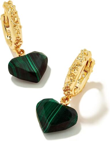 أقراط Kendra Scott النسائية Penny Heart Huggie باللون الذهبي والأخضر الملكيت مقاس واحد in Saudi Arabia