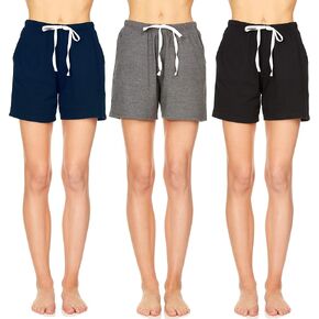 Essential Elements 3 Pack: Women's 100% Cotton Casual Active Gym Lounge Sleep Bottom Pajama Shorts