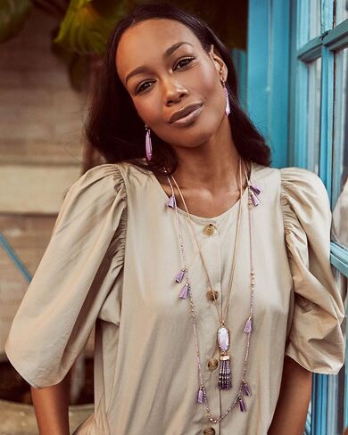 Kendra Scott Eva Long Pendant Necklace (Gold/Aqua Howlite) in Saudi Arabia