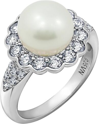 Amazon Collection Platinum Plated Sterling Silver Infinite Elements Cubic Zirconia Freshwater Cultured Flower Pearl Ring in Saudi Arabia