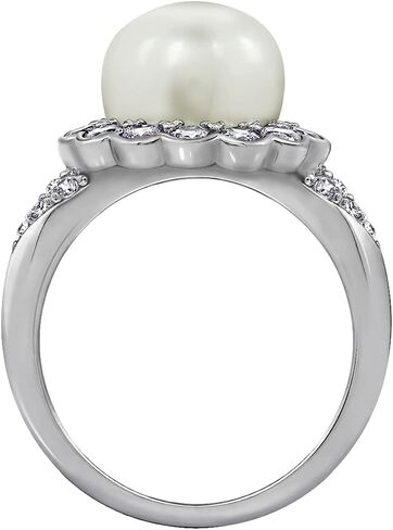 Amazon Collection Platinum Plated Sterling Silver Infinite Elements Cubic Zirconia Freshwater Cultured Flower Pearl Ring in Saudi Arabia