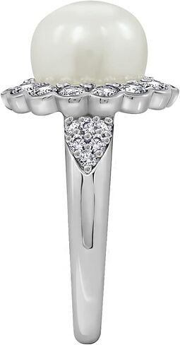 Amazon Collection Platinum Plated Sterling Silver Infinite Elements Cubic Zirconia Freshwater Cultured Flower Pearl Ring in Saudi Arabia