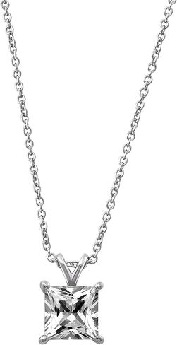 Amazon Collection Platinum-Plated Sterling Silver Princess-Cut Solitaire Pendant Necklace made with Infinite Elements Cubic Zirconia (8mm), 18" in Saudi Arabia