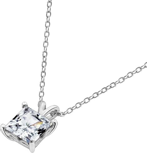 Amazon Collection Platinum-Plated Sterling Silver Princess-Cut Solitaire Pendant Necklace made with Infinite Elements Cubic Zirconia (8mm), 18" in Saudi Arabia