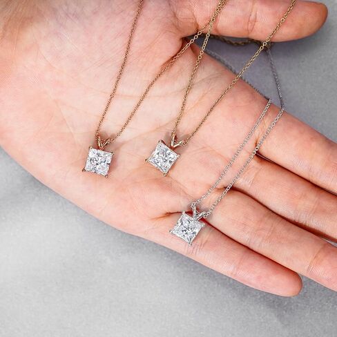 Amazon Collection Platinum-Plated Sterling Silver Princess-Cut Solitaire Pendant Necklace made with Infinite Elements Cubic Zirconia (8mm), 18" in Saudi Arabia