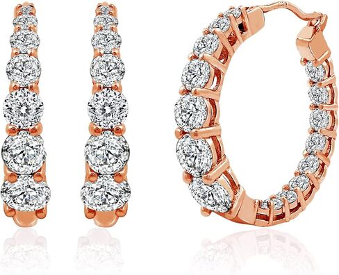 Amazon Collection Rose Gold Plated Sterling Silver Hoop Earrings set with Graduated Infinite Elements Cubic Zirconia (3.76 cttw), 1" Diameter in Saudi Arabia