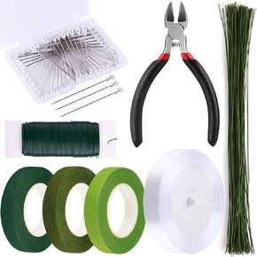 GLAMFIELDS Floral Arrangement Kit with Cutter, 5 Rolls 1/2" Wide Floral Tapes, 100 pcs 26 Gauge Floral Stem Wire, 1 Roll 22 Gauge Floral Wire for Bouquet Stem Wrapping and Floral Crafts in Kuwait
