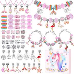 Flasoo DIY Charm Bracelet Making Kit, Jewelry Kit with Unicorn Mermaid Pink Stuff Craft Gifts for Birthday, Christmas, New Year in Kuwait
