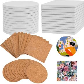 COYMOS 24 Pcs Ceramic Tiles for Crafts White Ceramic Coasters for Crafts Blank Unglazed Ceramic Tile 4x4 for Painting, Alcohol Ink, Acrylic Pouring, DIY Coaster, Cork Backing Pads Included