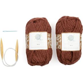 mindfulknits Learn to Knit Kit- Knit a Chunky Beanie- Knitting Needles, Yarn Needle & Acrylic Chunky Bulky Knitting Yarn– Mocha- Beginners Basic Knitting Supplies Set for Relaxation & Stress Relief in Kuwait