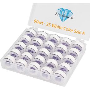 Simthread 25 قطعة من خيط بكرة ملفوفة باللون الأبيض مقاس A فئة 15 (SA156) 60WT مع صندوق تخزين بلاستيكي شفاف 70D/2 لآلة خيط الخياطة Brother التطريز DIY in Saudi Arabia