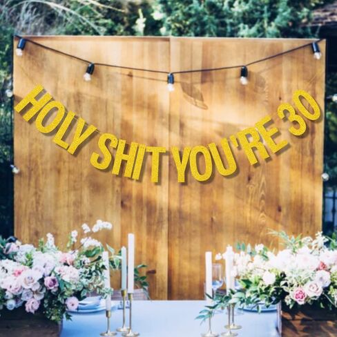 50th Birthday Decorations Banner for Women Men Pre-Strung Gold Glitter Birthday Party Decor Sign Funny 50th Bday Party Supplies Holy Shit You're 50 Birthday Banner Party Decoration in Saudi Arabia