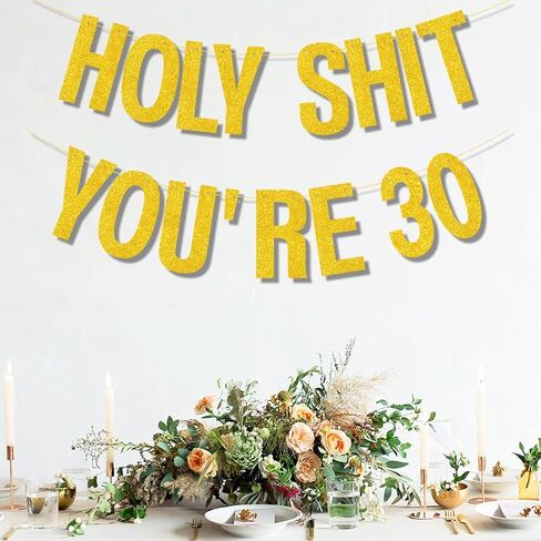 50th Birthday Decorations Banner for Women Men Pre-Strung Gold Glitter Birthday Party Decor Sign Funny 50th Bday Party Supplies Holy Shit You're 50 Birthday Banner Party Decoration in Saudi Arabia