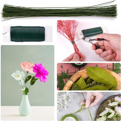GLAMFIELDS Floral Arrangement Kit with Cutter, 5 Rolls 1/2" Wide Floral Tapes, 100 pcs 26 Gauge Floral Stem Wire, 1 Roll 22 Gauge Floral Wire for Bouquet Stem Wrapping and Floral Crafts in Kuwait