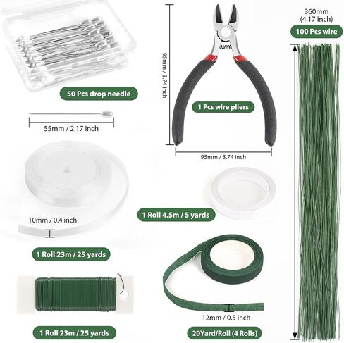 NESCCI Floral Arrangement Kit with Green Floral Tape and Wire,26 Gauge Floral Stem Wire,22 Gauge Floral Wire,Boutonniere Pin for Bouquet Stem Wrap Florist. in Saudi Arabia