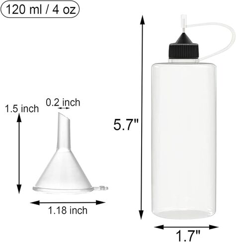 6 قطع من زجاجات توزيع بطرف دقيق 4 اونصة 120 مل، زجاجات صمغ قابلة للضغط مع 2 قمع صغير لحرف لف الطلاء والغراء والسوائل وحبر الكحول وطلاء الاكريليك in Kuwait