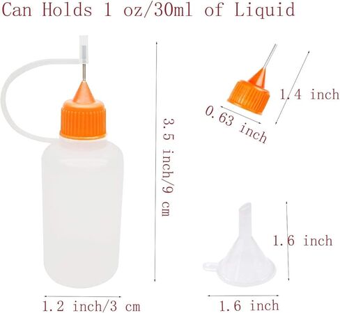 10 قطع 2 أونصة زجاجة ذات طرف دقيق 60 مل زجاجات غراء شفافة غطاء متعدد الألوان مع قطعتين قمع صغير، لطلاء الأكريليك بالحبر الكحولي in Kuwait
