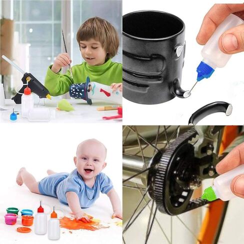 10 قطع 2 أونصة زجاجة ذات طرف دقيق 60 مل زجاجات غراء شفافة غطاء متعدد الألوان مع قطعتين قمع صغير، لطلاء الأكريليك بالحبر الكحولي in Kuwait