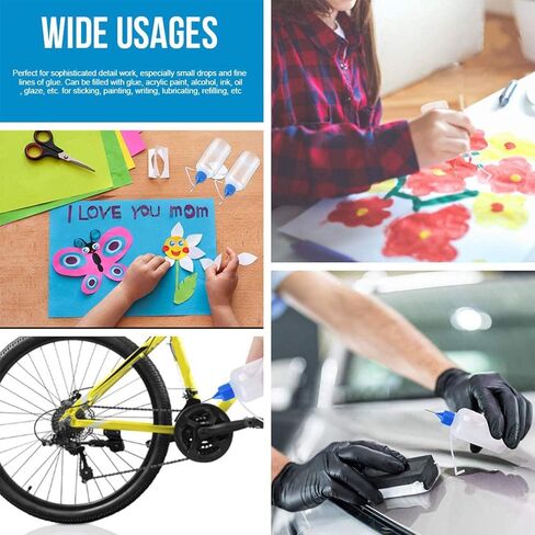 10 قطع 2 أونصة زجاجة ذات طرف دقيق 60 مل زجاجات غراء شفافة غطاء متعدد الألوان مع قطعتين قمع صغير، لطلاء الأكريليك بالحبر الكحولي in Kuwait