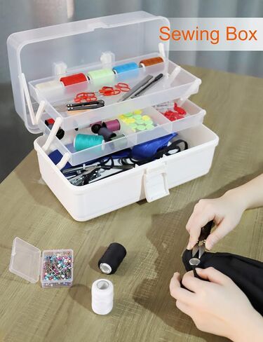 Sjqecyfv علبة مستلزمات الحياكة الفن الحرفية المنظمون صندوق تخزين 3 طبقة صندوق معالجة المنظم مسمار المنظم صندوق أدوات مع مقبض in Kuwait
