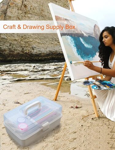 Sjqecyfv علبة مستلزمات الحياكة الفن الحرفية المنظمون صندوق تخزين 3 طبقة صندوق معالجة المنظم مسمار المنظم صندوق أدوات مع مقبض in Kuwait