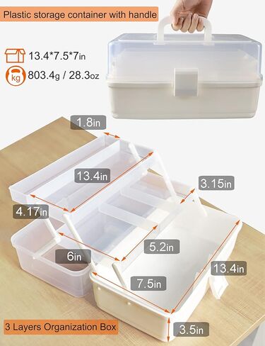Sjqecyfv علبة مستلزمات الحياكة الفن الحرفية المنظمون صندوق تخزين 3 طبقة صندوق معالجة المنظم مسمار المنظم صندوق أدوات مع مقبض in Kuwait