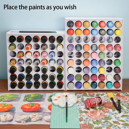 SANFURNEY 49 Holes Craft Paint Storage Organizer, Wall-Mounted Paint Holder for 2oz Acrylic Painting, Vertical Paint Rack Stand for Apple Barrel, Folkart -2oz Craft Paints, Black in Kuwait