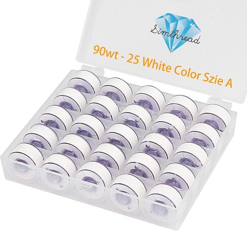 Simthread 25 قطعة من خيط بكرة ملفوفة باللون الأبيض مقاس A فئة 15 (SA156) 60WT مع صندوق تخزين بلاستيكي شفاف 70D/2 لآلة خيط الخياطة Brother التطريز DIY in Kuwait