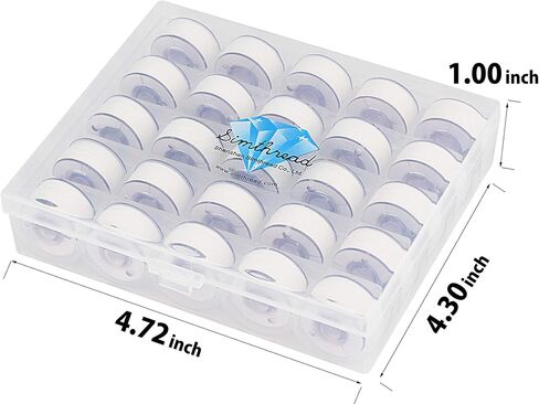 Simthread 25 قطعة من خيط بكرة ملفوفة باللون الأبيض مقاس A فئة 15 (SA156) 60WT مع صندوق تخزين بلاستيكي شفاف 70D/2 لآلة خيط الخياطة Brother التطريز DIY in Kuwait