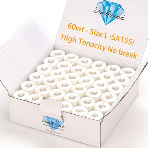 Simthread 144 Prewound Bobbin Thread Size L 60WT (SA155) for Husqvarna Viking pfaff Creative Vision Embroidery Machines Plastic Side - White in Kuwait