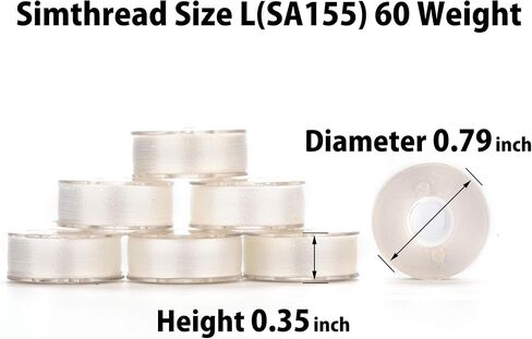Simthread 144 Prewound Bobbin Thread Size L 60WT (SA155) for Husqvarna Viking pfaff Creative Vision Embroidery Machines Plastic Side - White in Kuwait