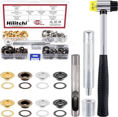 Hilitchi 200Pcs 1/2 Inch - 12mm Gun-Black Thicken Grommet Eyelets Metal Eyelets with Washers Assortment Kit, Hole Self Backing Eyelet for Bead Cores, Clothes, Leather, Canvas in Saudi Arabia