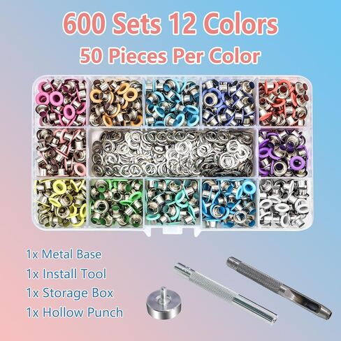 YHNTGB 600Pcs 3/16inch Metal Eyelets Grommets Kit with Tool,4 Colors in Kuwait