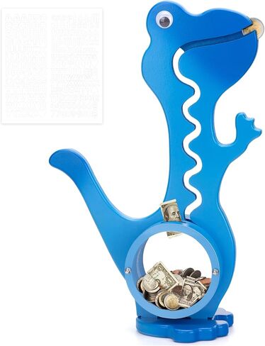 AORCMITN خشبي ديناصور الخنزير البنك Boalord للبنين أطفال بنات واضح كبير البطن الحيوان عملة البنك للطفل لعبة المال الحقيقي (دينو الأزرق) in Kuwait