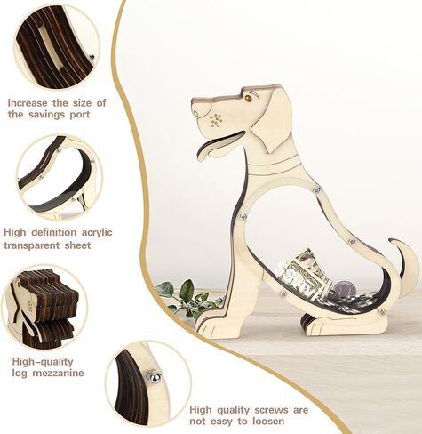 AORCMITN كلب خشبي حصالة على شكل حيوان Boalord للبنين أطفال بنات واضح المال الحقيقي حصالة نقود معدنية هدايا للأطفال طفل بالغ in Kuwait