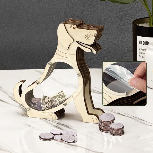 AORCMITN كلب خشبي حصالة على شكل حيوان Boalord للبنين أطفال بنات واضح المال الحقيقي حصالة نقود معدنية هدايا للأطفال طفل بالغ in Kuwait