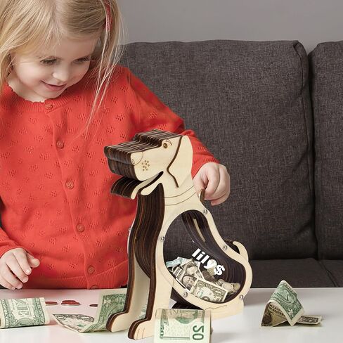 AORCMITN كلب خشبي حصالة على شكل حيوان Boalord للبنين أطفال بنات واضح المال الحقيقي حصالة نقود معدنية هدايا للأطفال طفل بالغ in Kuwait