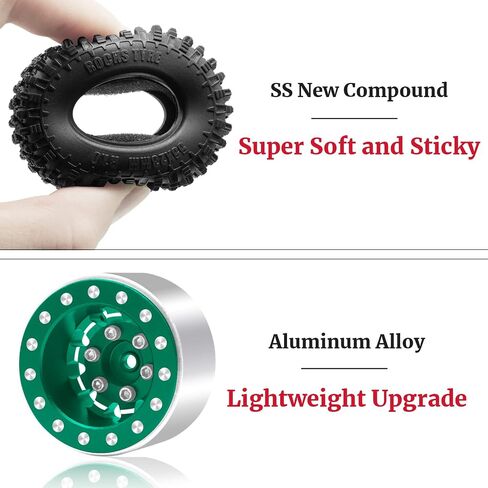 OGRC 1.0 Wheels Deep Dish Rims Negative Offset 7mm Wheels with New Compound 1.0 Tires for Axial SCX24 Gladiator Bronco C10 JLU Deadbolt RC Crawler Upgrades Parts (Black) in Kuwait