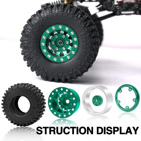 OGRC 1.0 Wheels Deep Dish Rims Negative Offset 7mm Wheels with New Compound 1.0 Tires for Axial SCX24 Gladiator Bronco C10 JLU Deadbolt RC Crawler Upgrades Parts (Black) in Kuwait